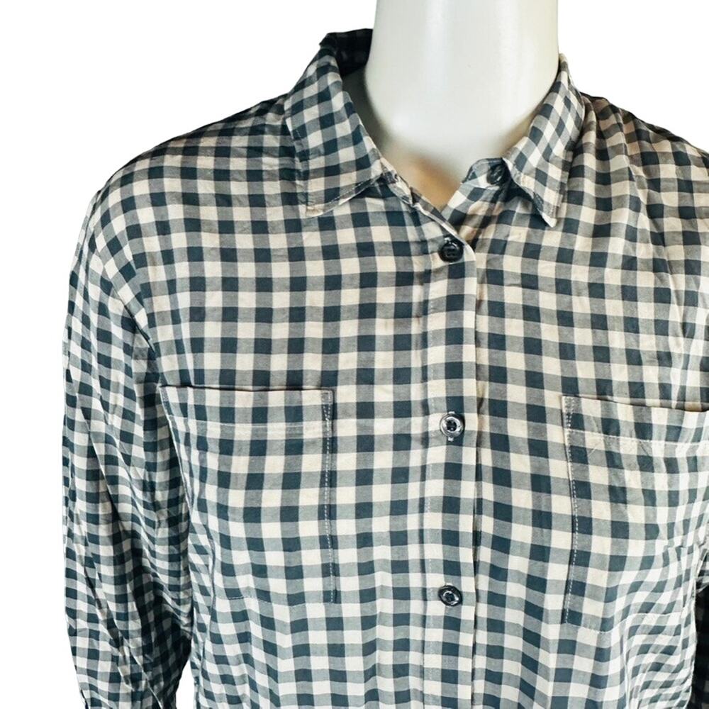 Van Winkle & Co Womans Sz Large Blouse Plaid 3/4 Sleeve Button Front Grey - Picture 4 of 8